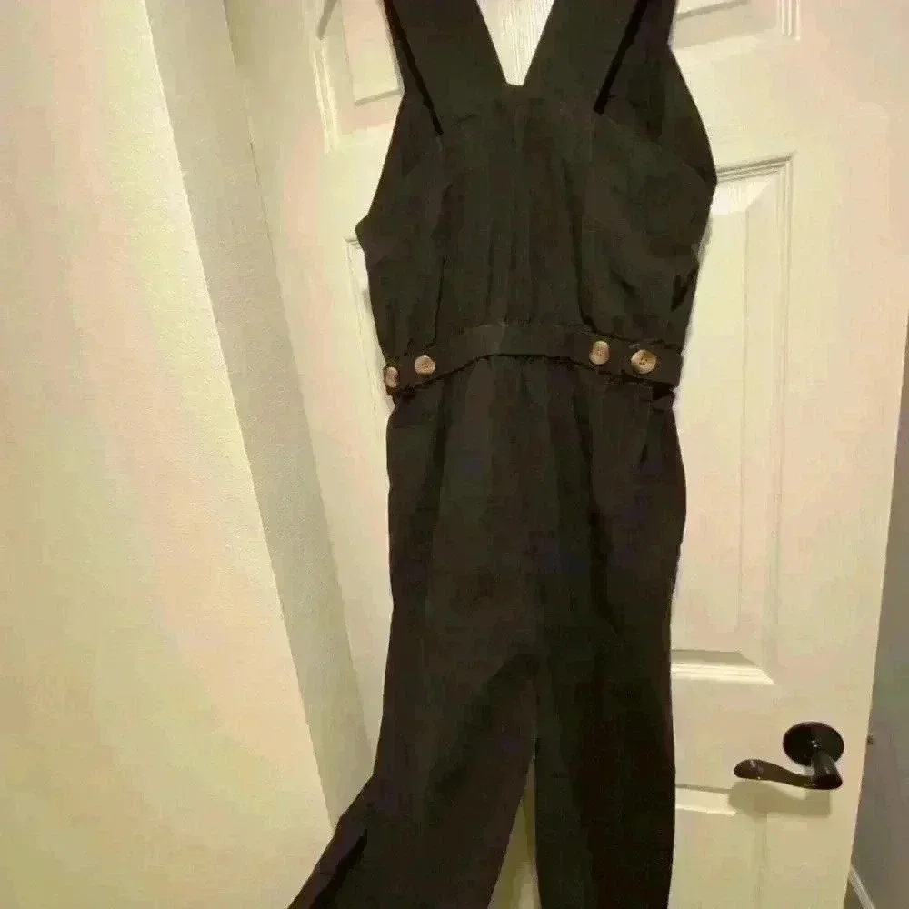 Everlane Women's Jumpsuit Fatigue Sleeveless Black Cotton Pockets size 4